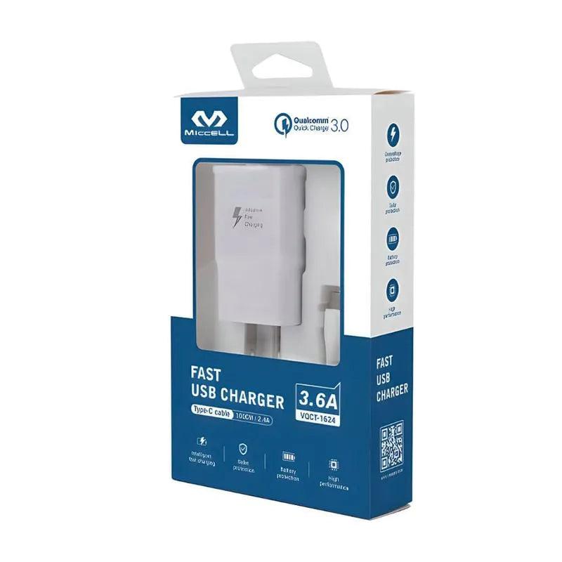 caja de cargador marca miccell certificación Qualcomm 3.0