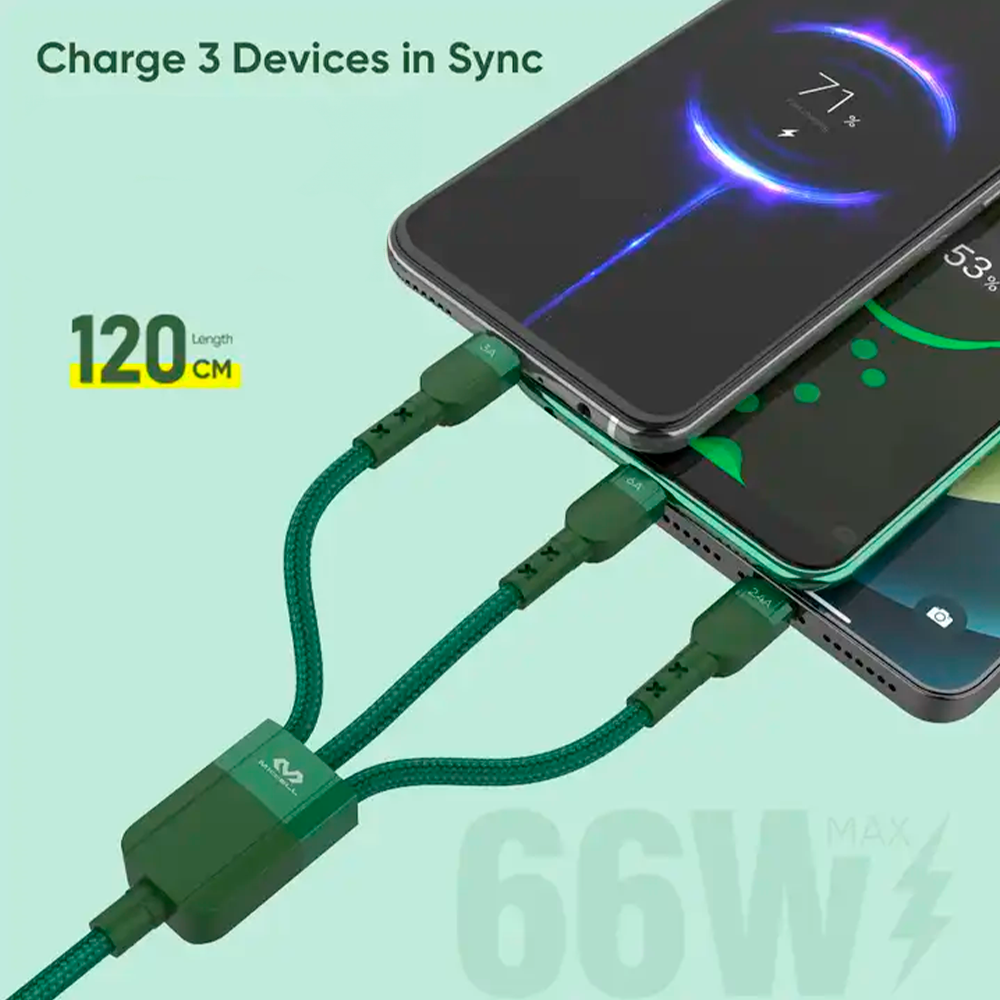 120 cm de largo carga 3 dispositivos a la vez con el cable vq-d131 miccell