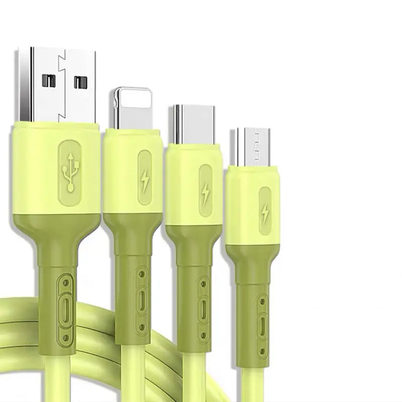 cable 3 en 1 miccell vq-d19 con cable tipo-c, micro USB, lightning color amarillo
