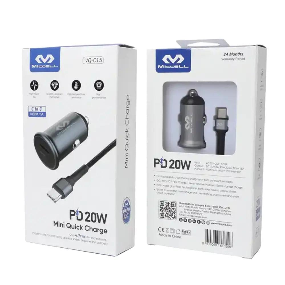 caja cargador para auto pd 20W marca Miccell