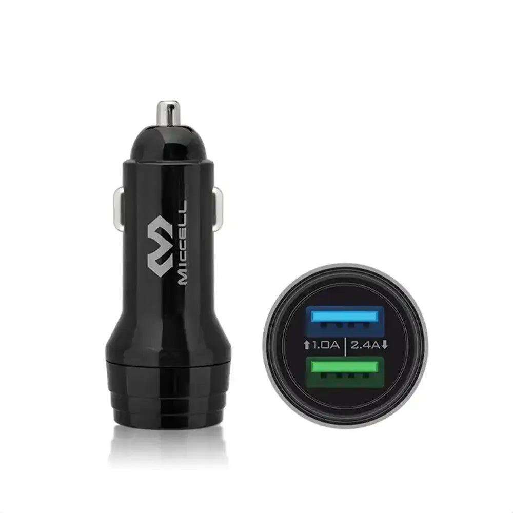 cargador para auto con doble entrada marca miccell puerto de 2.4 amperios