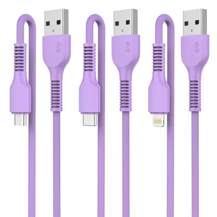 cable data miccell vq-d88 entrada micro, tipo-c, lightning color morado