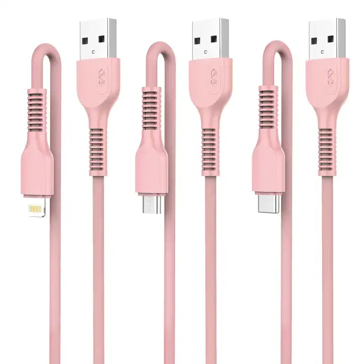 cable data miccell vq-d88 entrada micro, tipo-c, lightning color naranja