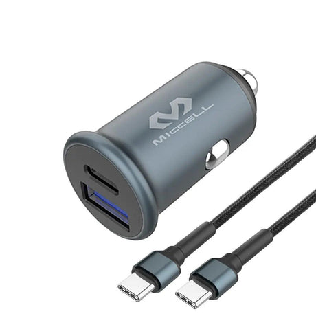 Cargador para auto pd tipo-c + USB y cable tipo-c a tipo-c