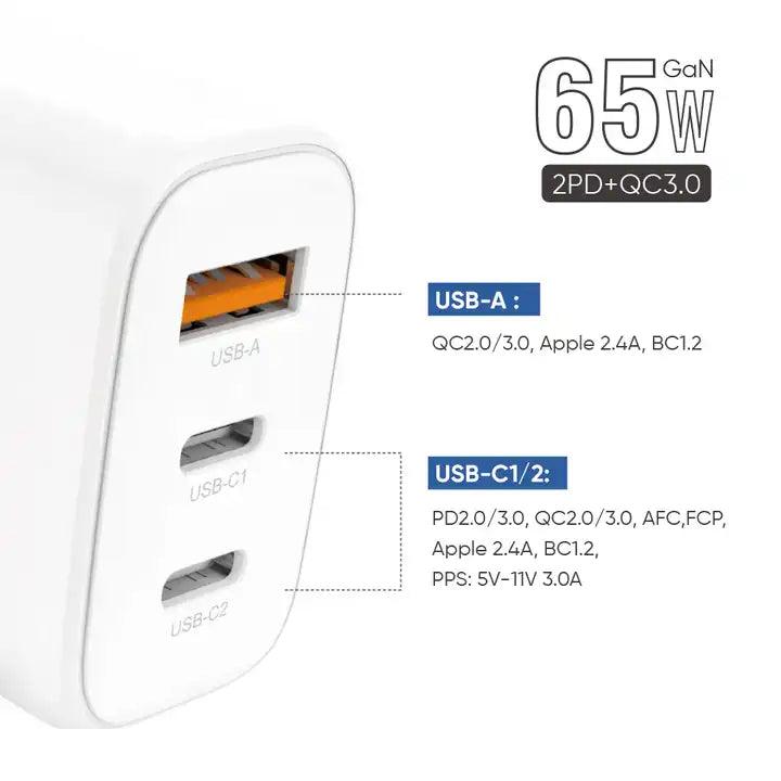 Cargador Rápido GaN 3USB 65W (VQ-T52)