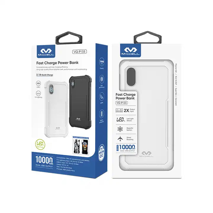 caja de powerbank Carga rápida 2.1A LED Miccell VQ-P133