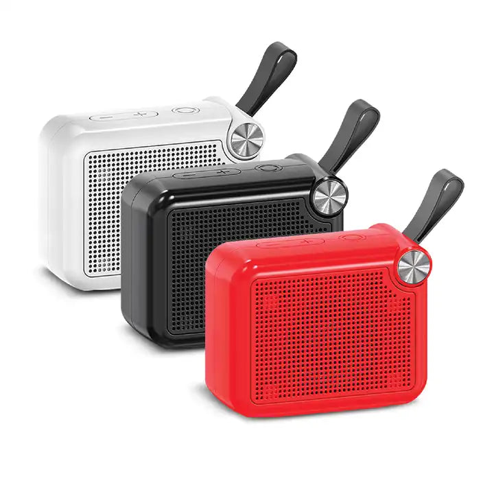 altavoces portátil inalámbricos color rojo, negro y blanco VQ-SP25