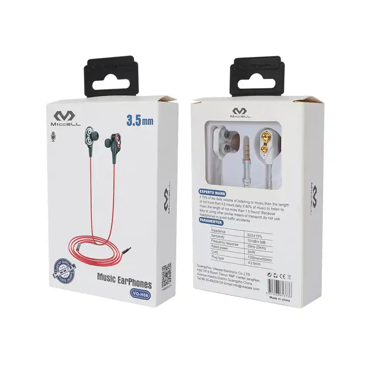 caja de audífono con cable 3.5mm in ear 4 núcleos vq-h08 miccell