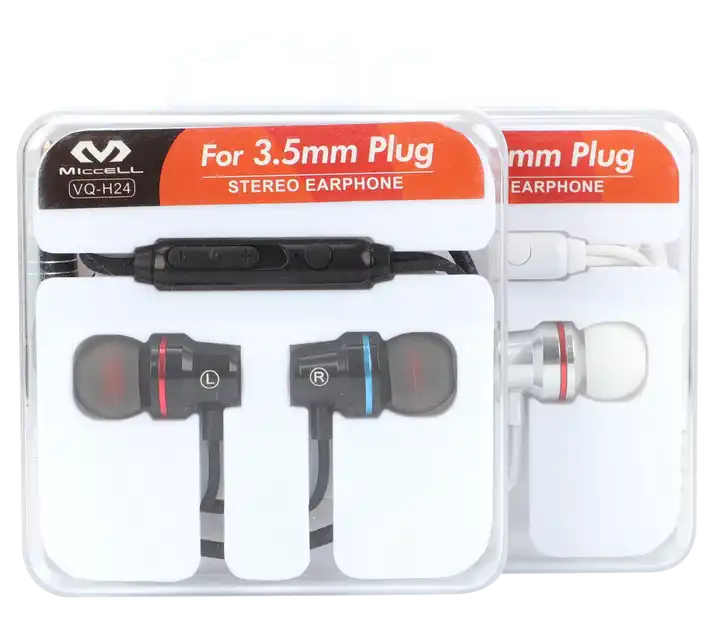 Audífono con cable estuche acrílico color negro y blanco