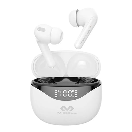 Audífonos TWS con case LED Miccell color blanco (VQ-BH70)