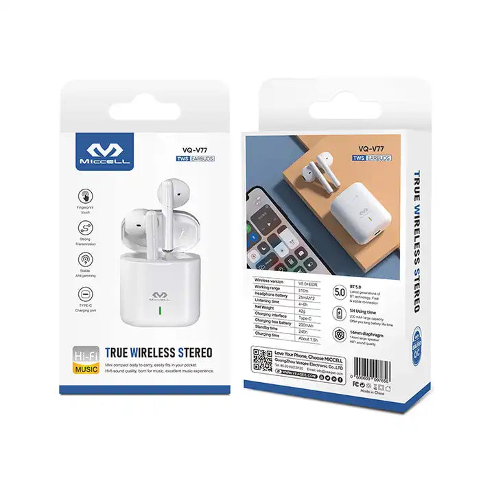 caja de Audífonos TWS color blanco (VQ-V77 Miccell)
