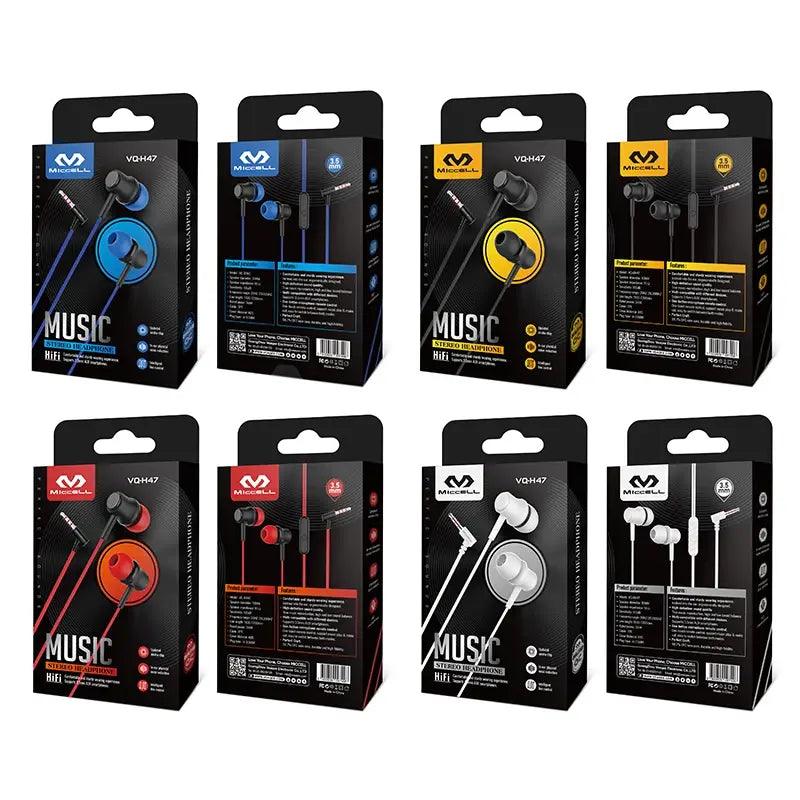 caja de audífonos con cable VQ-H47 marca Miccell