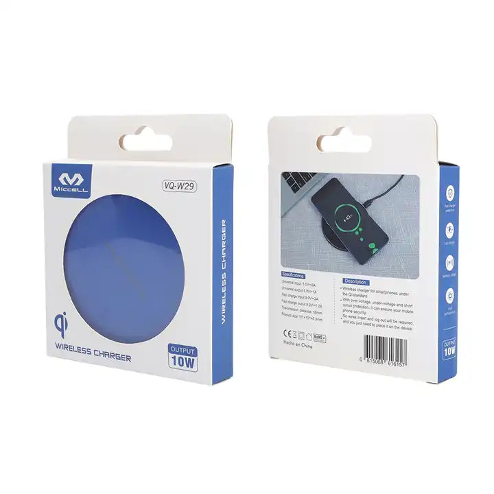 Caja, empaque del mejor cargador inalámbrico marca Miccell