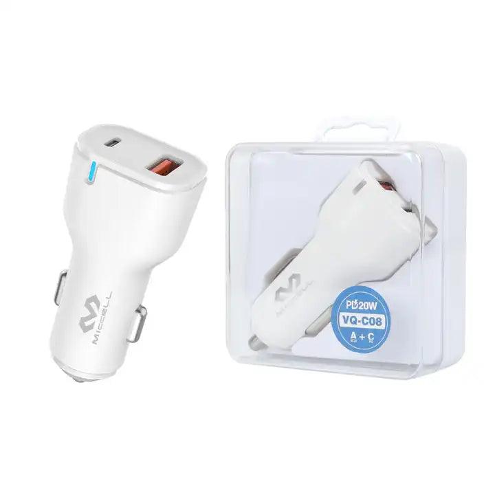 Cargador de auto marca miccell dentro de empaque Acrilico