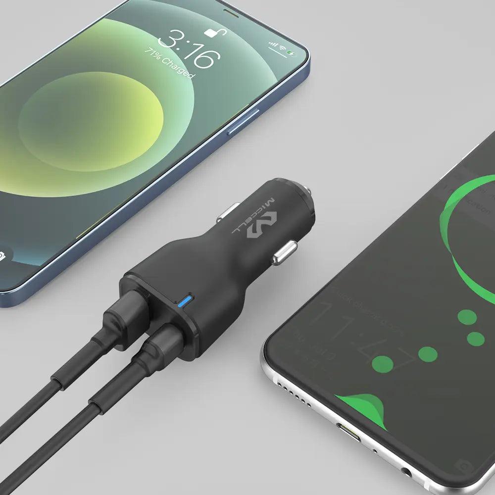 iPhone y Android conectados a cargador dual Miccell VQ-C08 negro