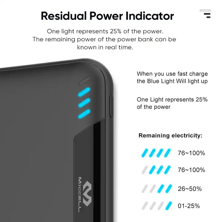 Powerbank con indicador LED Residual
