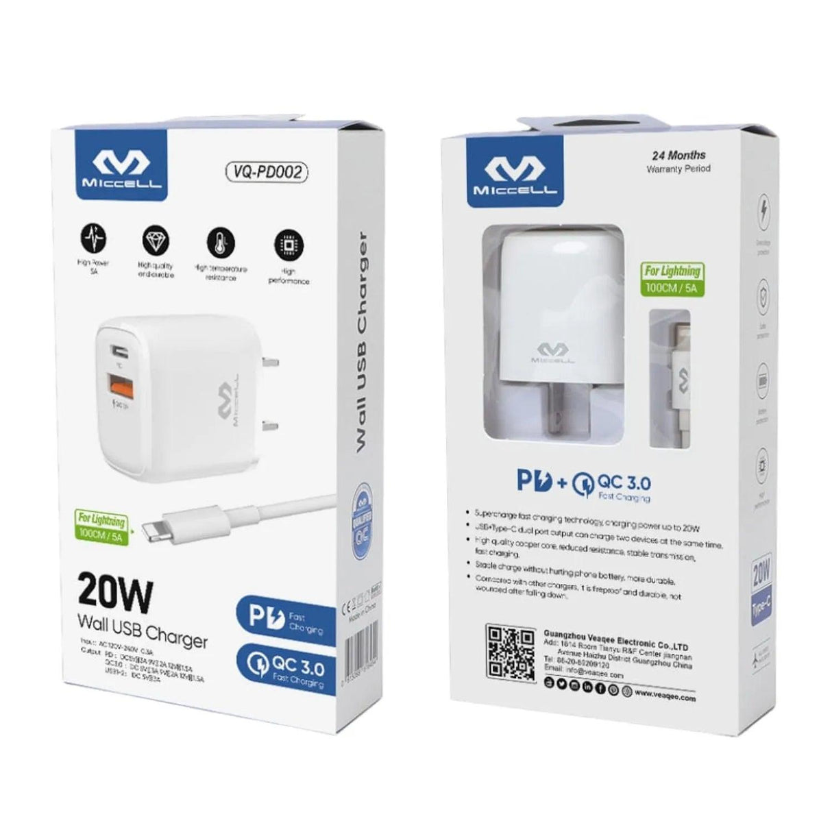 empaque atractivo cargador dual usb y cable tipo c a lightning