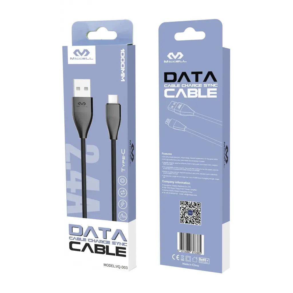 Cable data color negro Sync tipo-c marca Miccell