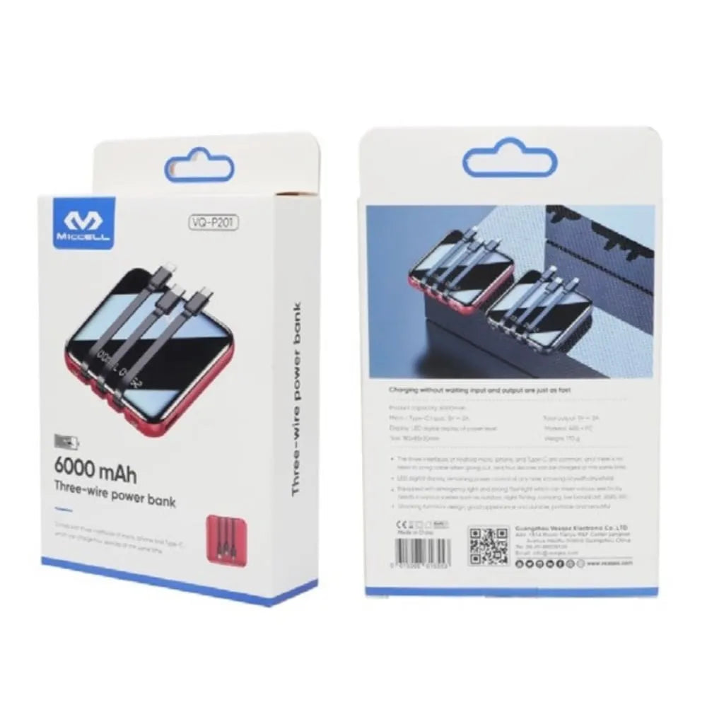 caja powerbank con linterna multi-entrada 7 salidas 6000mAh (Miccell VQ-P201)