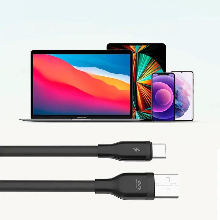 cable data plano color negro multi-compatible iPhone y Android 