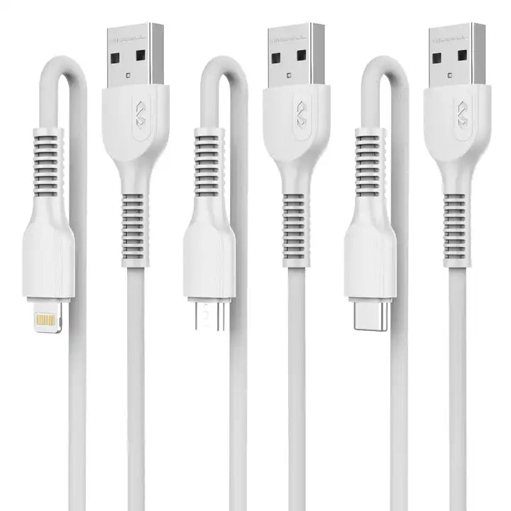 cable data miccell vq-d88 entrada micro, tipo-c, lightning color blanco