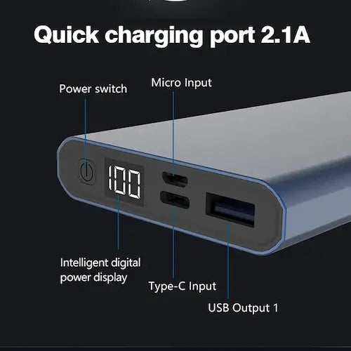 Powerbank carga rápida 2.1A con power switch vq-pd120
